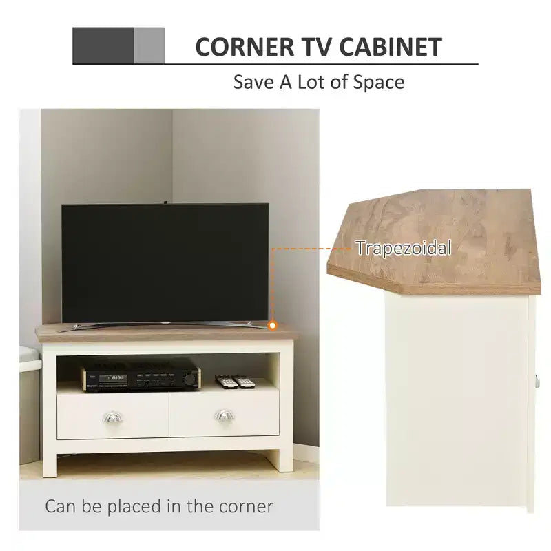 Meuble TV d'angle moderne en bois Cordoba de GDFStudio avec tiroirs et étagère ouverte