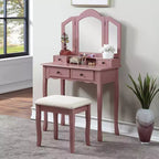 Coiffeuse et tabouret en bois Sanlo, Or rose