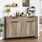 Bahut-Crédence Moderne de 55" avec 4 Portes et Base Métallique, Étagères Réglables - Meuble Bar d'Appoint pour Salle à Manger