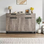 Bahut-Crédence Moderne de 55" avec 4 Portes et Base Métallique, Étagères Réglables - Meuble Bar d'Appoint pour Salle à Manger