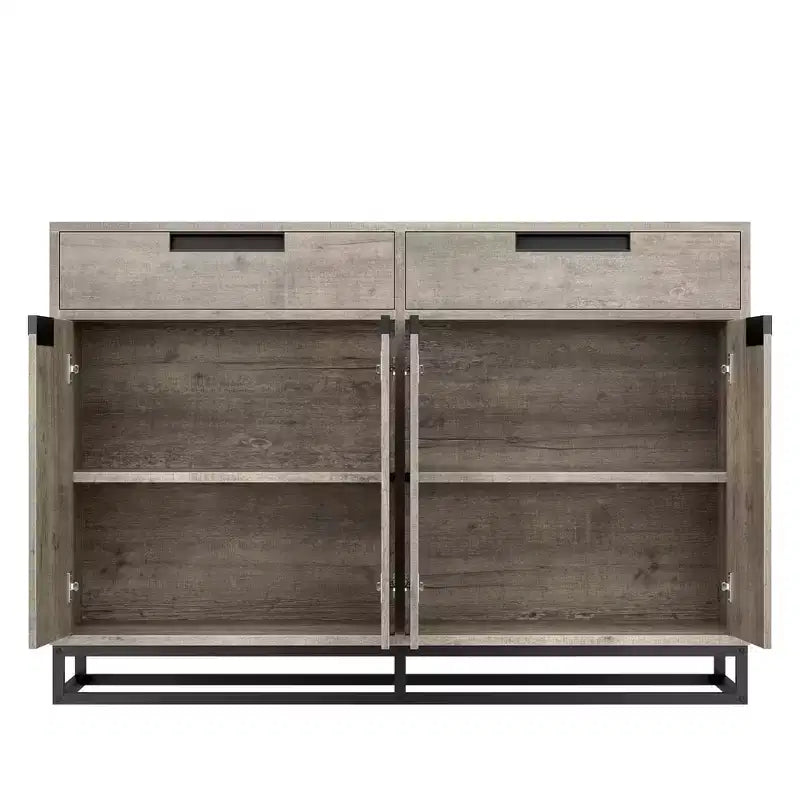Bahut-Crédence Moderne de 55" avec 4 Portes et Base Métallique, Étagères Réglables - Meuble Bar d'Appoint pour Salle à Manger