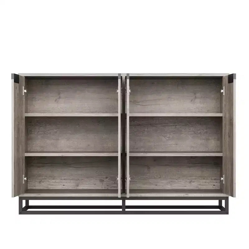 Bahut-Crédence Moderne de 55" avec 4 Portes et Base Métallique, Étagères Réglables - Meuble Bar d'Appoint pour Salle à Manger