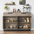 Bahut-Crédence Moderne de 55" avec 4 Portes et Base Métallique, Étagères Réglables - Meuble Bar d'Appoint pour Salle à Manger