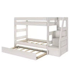 Lit superposé double sur double de style moderne campagnard avec escalier et lit gigogne