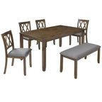 Homy Casa - Ensemble de salle à manger 6 pièces en bois avec 4 chaises rembourrées et un banc, table de cuisine rectangulaire, noyer
