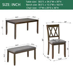 Homy Casa - Ensemble de salle à manger 6 pièces en bois avec 4 chaises rembourrées et un banc, table de cuisine rectangulaire, noyer