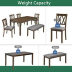 Homy Casa - Ensemble de salle à manger 6 pièces en bois avec 4 chaises rembourrées et un banc, table de cuisine rectangulaire, noyer