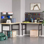 Établi en bambou et bois, console d'entrée, table basse, meuble de rangement, établi en bois de 48x24 pouces, établi de garage, établi robuste