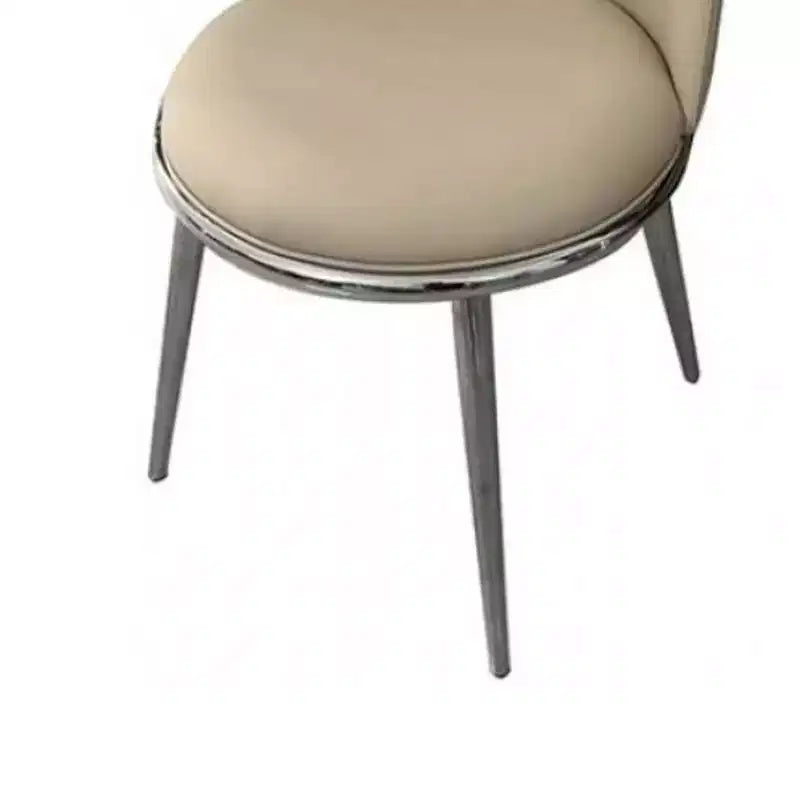 Lot de 2 chaises de salle à manger Royal Hampton, métal argenté, assise ronde en similicuir taupe