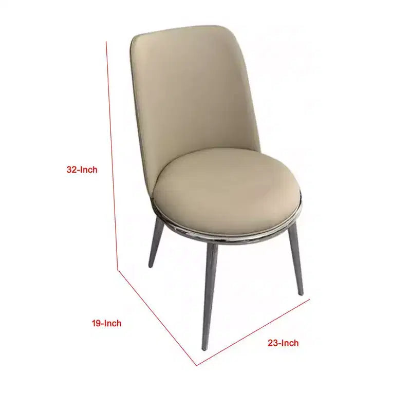 Lot de 2 chaises de salle à manger Royal Hampton, métal argenté, assise ronde en similicuir taupe