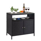Outdoor Wicker Storage Cabinet with Shelving Unit Double-Door Waterproof Wicker Bar Table Ideal for Patios, Poolsides, and Gardens