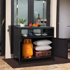 Meuble de Rangement d'Extérieur en Osier avec Étagères, Table de Bar Double Porte en Osier Imperméable Idéale pour les Patios, Bords de Piscine et Jardins
