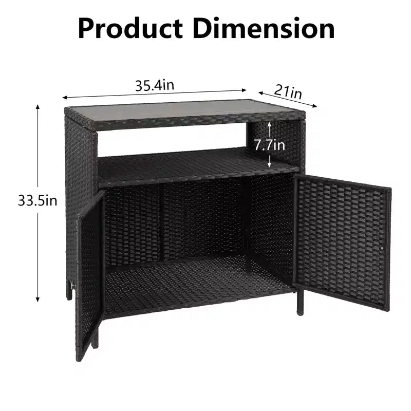 Meuble de Rangement d'Extérieur en Osier avec Étagères, Table de Bar Double Porte en Osier Imperméable Idéale pour les Patios, Bords de Piscine et Jardins
