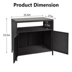 Meuble de Rangement d'Extérieur en Osier avec Étagères, Table de Bar Double Porte en Osier Imperméable Idéale pour les Patios, Bords de Piscine et Jardins