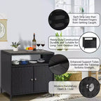Meuble de Rangement d'Extérieur en Osier avec Étagères, Table de Bar Double Porte en Osier Imperméable Idéale pour les Patios, Bords de Piscine et Jardins