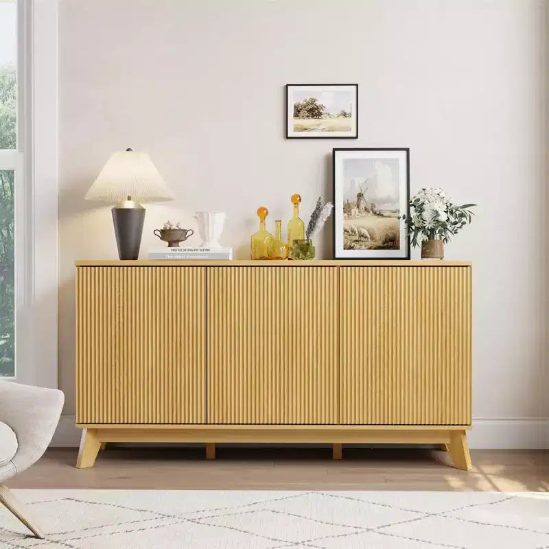 GustoWave 58 Modern Farmhouse Buffet Cabinet with Curved Doors - Wood Storage Sideboard for Dining Room, Coffee Bar Console, Living Room