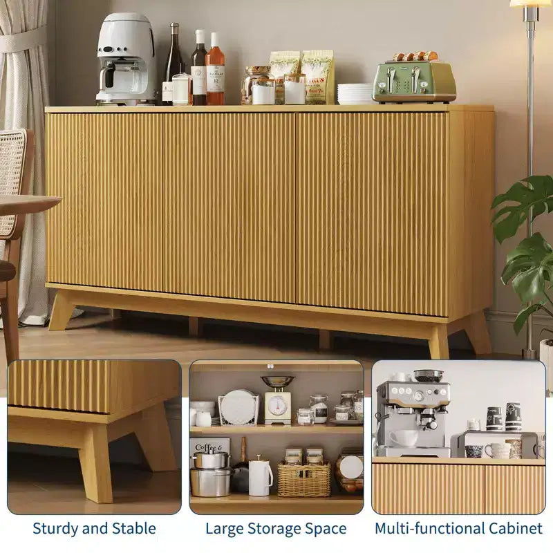 GustoWave 58 – Buffet bahut de ferme moderne avec portes incurvées – Meuble de rangement en bois pour salle à manger, console de bar à café, salon