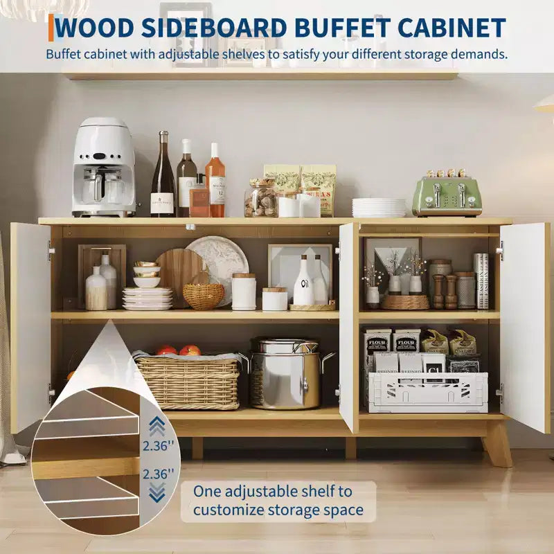 GustoWave 58 – Buffet bahut de ferme moderne avec portes incurvées – Meuble de rangement en bois pour salle à manger, console de bar à café, salon