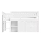 Lit mezzanine Whisen de taille standard avec armoire de rangement et tableau noir, peu encombrant et élégant