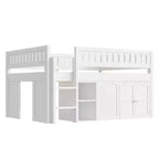 Lit mezzanine Whisen de taille standard avec armoire de rangement et tableau noir, peu encombrant et élégant