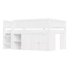 Lit mezzanine Whisen de taille standard avec armoire de rangement et tableau noir, peu encombrant et élégant
