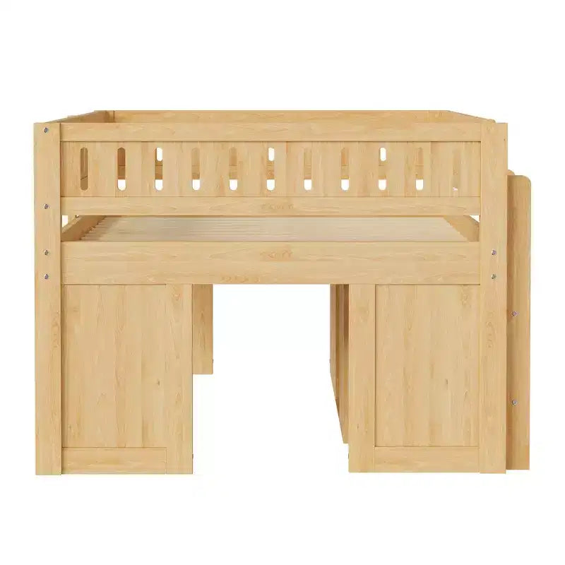 Lit mezzanine Whisen de taille standard avec armoire de rangement et tableau noir, peu encombrant et élégant