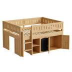 Lit mezzanine Whisen de taille standard avec armoire de rangement et tableau noir, peu encombrant et élégant