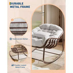 Fauteuil à bascule Papasan d'extérieur, chaise longue en osier surdimensionnée avec coussin et cadre en métal, fauteuil à bascule en rotin pour balcon, jardin, porche, chambre à coucher