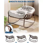 Fauteuil à bascule Papasan d'extérieur, chaise longue en osier surdimensionnée avec coussin et cadre en métal, fauteuil à bascule en rotin pour balcon, jardin, porche, chambre à coucher
