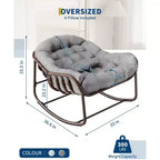 Fauteuil à bascule Papasan d'extérieur, chaise longue en osier surdimensionnée avec coussin et cadre en métal, fauteuil à bascule en rotin pour balcon, jardin, porche, chambre à coucher