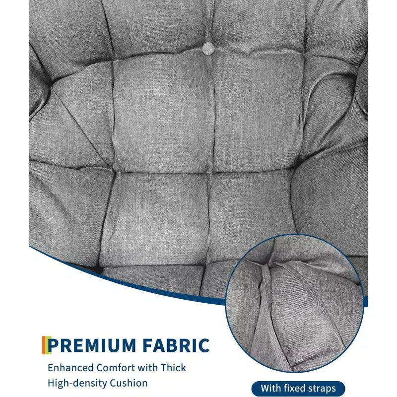 Fauteuil à bascule Papasan d'extérieur, chaise longue en osier surdimensionnée avec coussin et cadre en métal, fauteuil à bascule en rotin pour balcon, jardin, porche, chambre à coucher