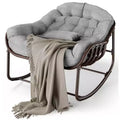 Outdoor Papasan Rocking Chair, Oversized Wicker Lounge Chair with Cushion and Metal Frame, Patio Rattan Egg Rocker for Balcony Backyard Porch Bedroom