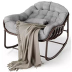 Outdoor Papasan Rocking Chair, Oversized Wicker Lounge Chair with Cushion and Metal Frame, Patio Rattan Egg Rocker for Balcony Backyard Porch Bedroom