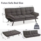 Canapé-Lit Futon Convertible Dyonery 71, Canapé Futon Moderne en Mousse à Mémoire de Forme avec Coussin Amovible, Dossier et Accoudoirs Réglables