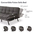 Canapé-Lit Futon Convertible Dyonery 71, Canapé Futon Moderne en Mousse à Mémoire de Forme avec Coussin Amovible, Dossier et Accoudoirs Réglables