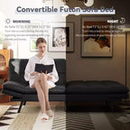Canapé-Lit Futon Convertible Dyonery 71, Canapé Futon Moderne en Mousse à Mémoire de Forme avec Coussin Amovible, Dossier et Accoudoirs Réglables