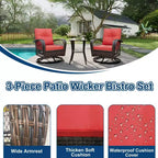 Ensemble de 3 chaises de patio pivotantes et berçantes, ensemble de bistro en osier pour terrasse, 2 fauteuils à bascule et table d'appoint, coussins épais, pour véranda, jardin ou cour arrière