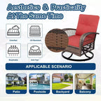 Ensemble de 3 chaises de patio pivotantes et berçantes, ensemble de bistro en osier pour terrasse, 2 fauteuils à bascule et table d'appoint, coussins épais, pour véranda, jardin ou cour arrière