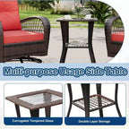 Ensemble de 3 chaises de patio pivotantes et berçantes, ensemble de bistro en osier pour terrasse, 2 fauteuils à bascule et table d'appoint, coussins épais, pour véranda, jardin ou cour arrière