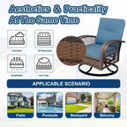 Ensemble de 3 chaises de patio pivotantes et berçantes, ensemble de bistro en osier pour terrasse, 2 fauteuils à bascule et table d'appoint, coussins épais, pour véranda, jardin ou cour arrière