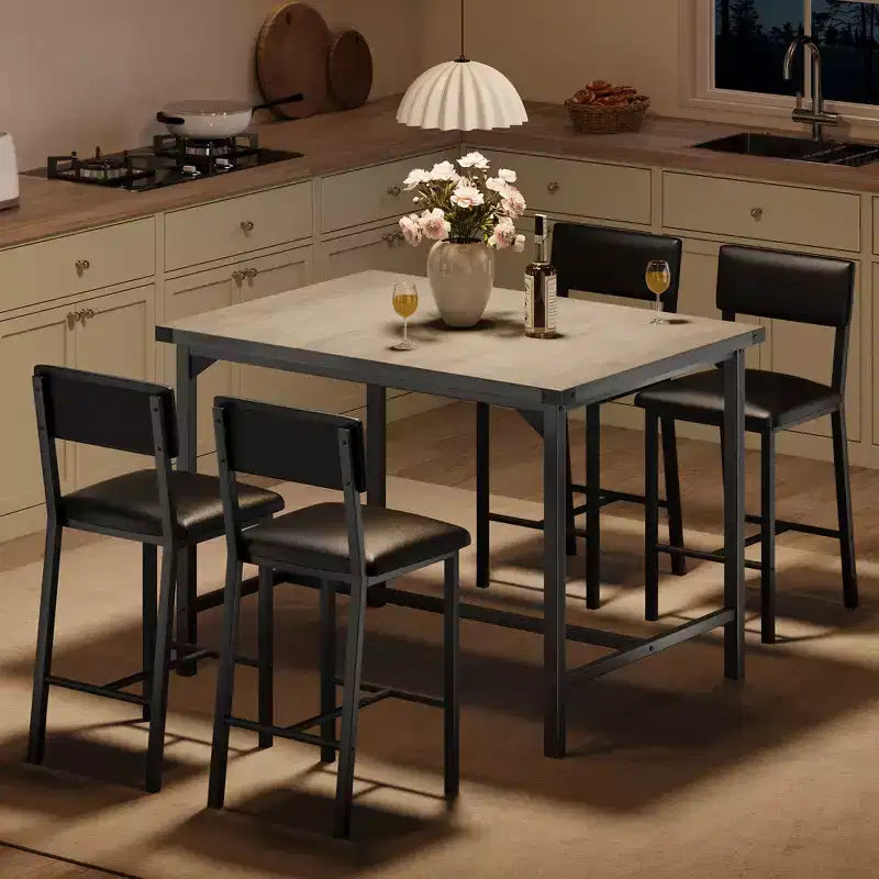 Ensemble de table à manger pour 4, ensemble de table de cuisine 5 pièces, repose-pieds, protection d'angle, table à hauteur de comptoir, 2 tabourets de bar rembourrés, pour la cuisine