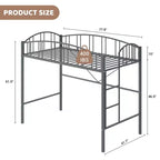 Lit mezzanine une place avec cadre en métal robuste, balustrades cintrées et échelle de sécurité, conception peu encombrante, aucun sommier requis, silencieux