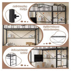 Lit mezzanine une place avec cadre en métal robuste, balustrades cintrées et échelle de sécurité, conception peu encombrante, aucun sommier requis, silencieux