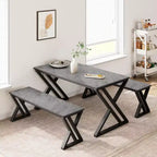 Ensemble table et banc de salle à manger pour 4, ensemble table de cuisine avec 2 bancs, ensemble de table de salle à manger rectangulaire avec cadre en métal robuste, gris