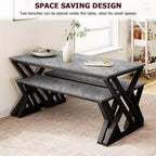 Ensemble table et banc de salle à manger pour 4, ensemble table de cuisine avec 2 bancs, ensemble de table de salle à manger rectangulaire avec cadre en métal robuste, gris