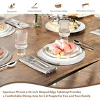 Table à manger avec bord irrégulier ondulé, plateau en MDF de 15 mm d'épaisseur et cadre en métal, table de cuisine en bois pour 6-8 personnes, marron rétro