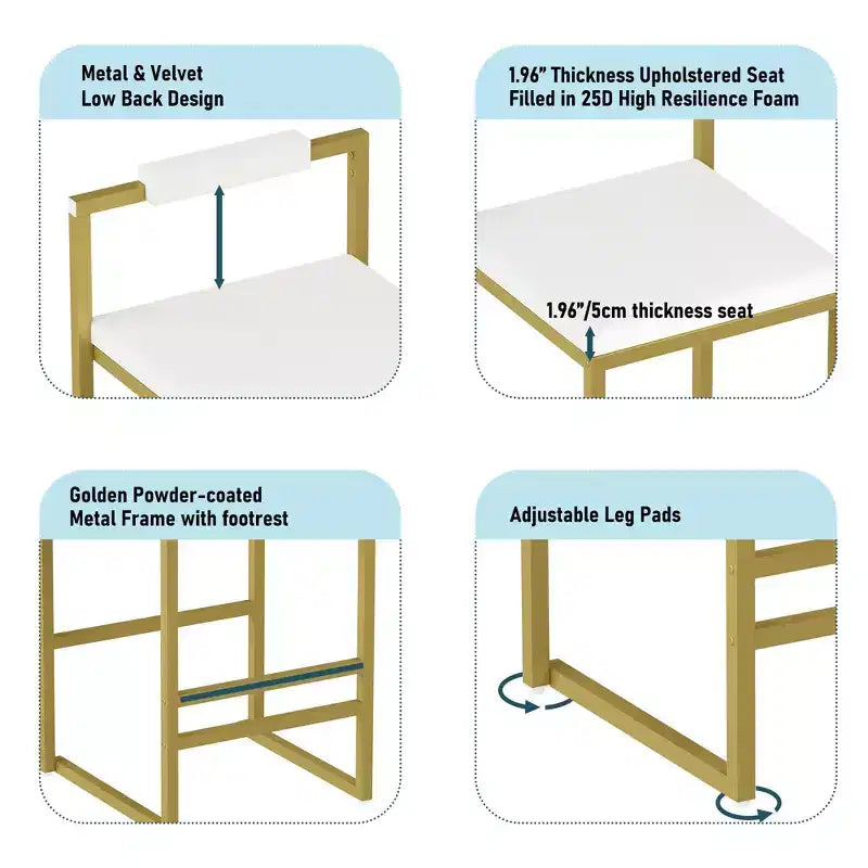 Okak Tabourets de Bar Rembourrés en Velours Lot de 2, Tabourets de Comptoir de Cuisine Modernes avec Assise Carrée pour Îlot de Cuisine, Salle à Manger