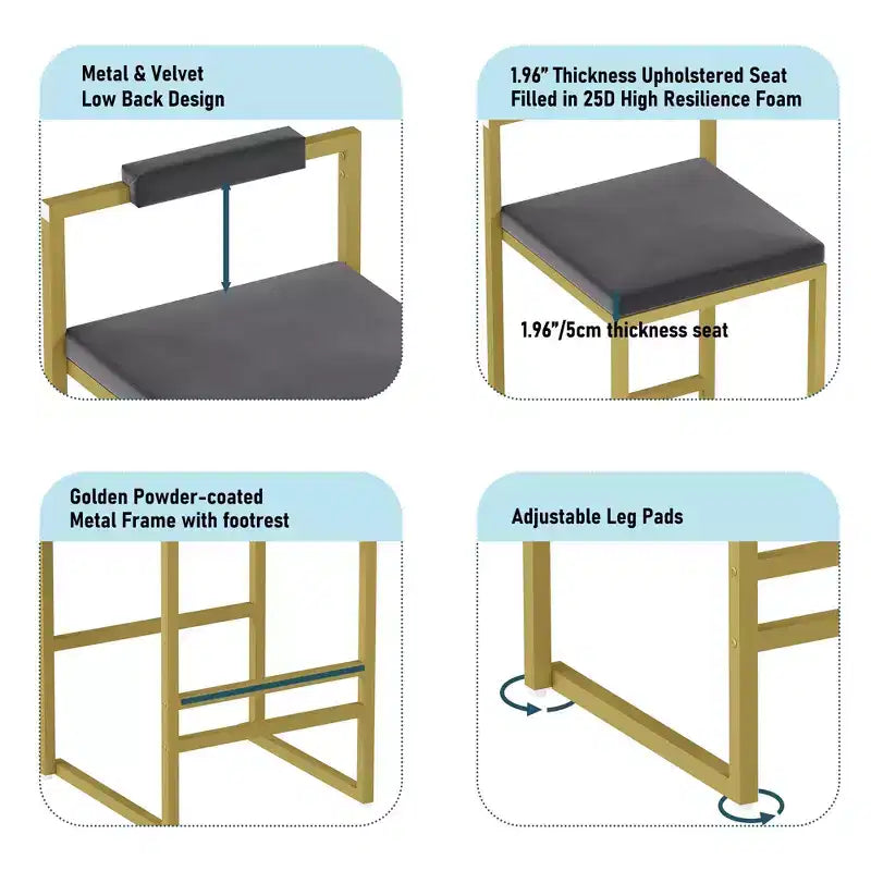 Okak Tabourets de Bar Rembourrés en Velours Lot de 2, Tabourets de Comptoir de Cuisine Modernes avec Assise Carrée pour Îlot de Cuisine, Salle à Manger