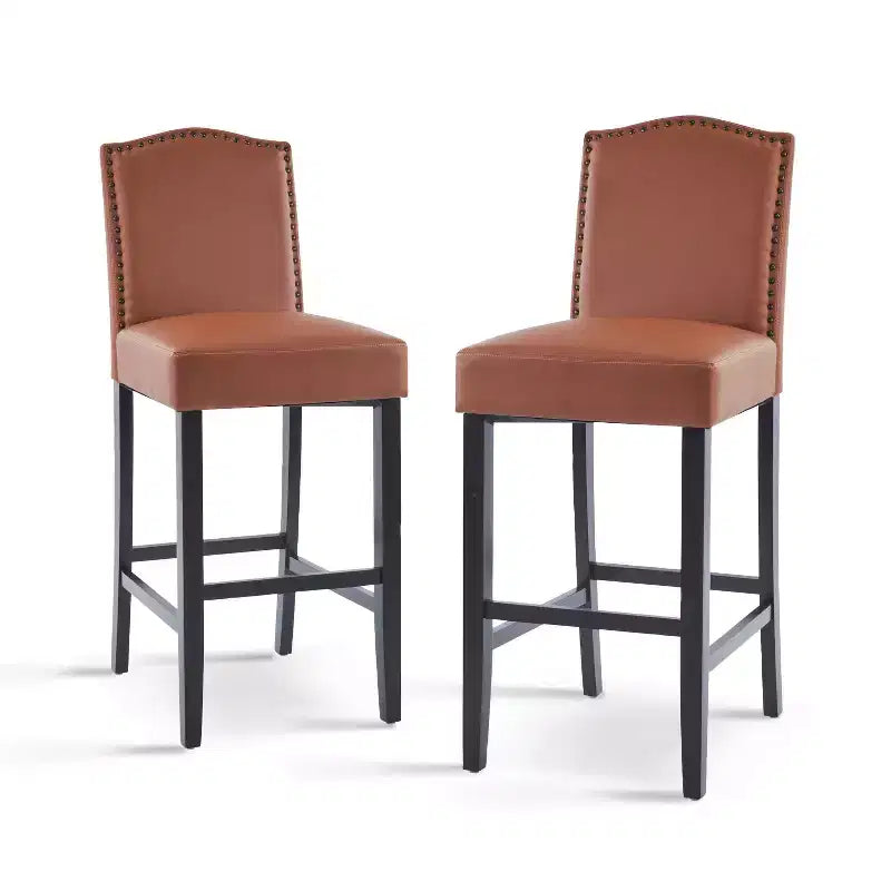 Tabourets de bar Okak modernes minimalistes hauteur comptoir, lot de 2, tabourets de comptoir en similicuir PU avec dossier en bois d'hévéa,