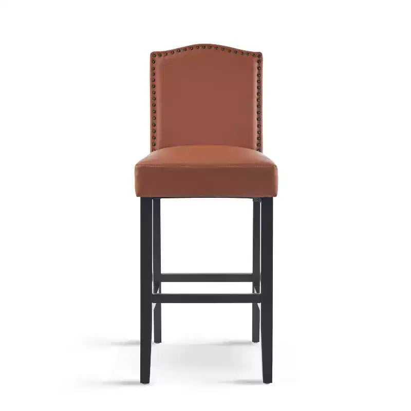 Tabourets de bar Okak modernes minimalistes hauteur comptoir, lot de 2, tabourets de comptoir en similicuir PU avec dossier en bois d'hévéa,